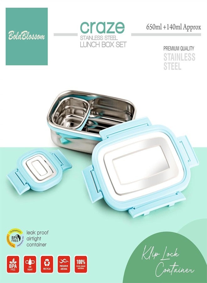 BoldBlossom Stainless Steel 550ml Leak-Proof Lunch Box Set – 2-Piece Insulated Bento Box for Kids & Adults – Eco-Friendly Metal Food Prep Containers with Airtight Locking Lids – BPA-Free, Dishwasher Safe - Image 4