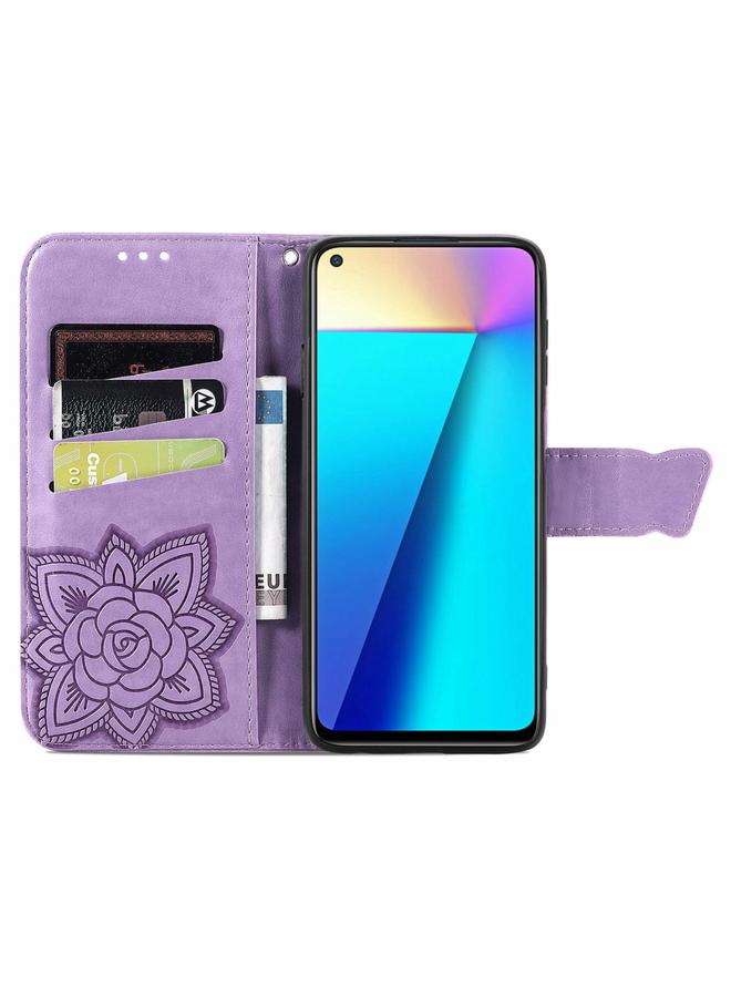 اس-توب جراب جلدي أفقي قابل للطي منقوش عليه زهور حب الفراشات مع حامل وفتحات للبطاقات ومحفظة وحبل لهاتف Infinix Note 7 - Image 3