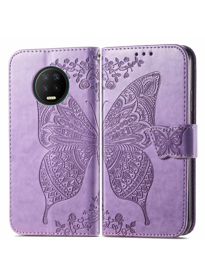 اس-توب جراب جلدي أفقي قابل للطي منقوش عليه زهور حب الفراشات مع حامل وفتحات للبطاقات ومحفظة وحبل لهاتف Infinix Note 7 - Image 2