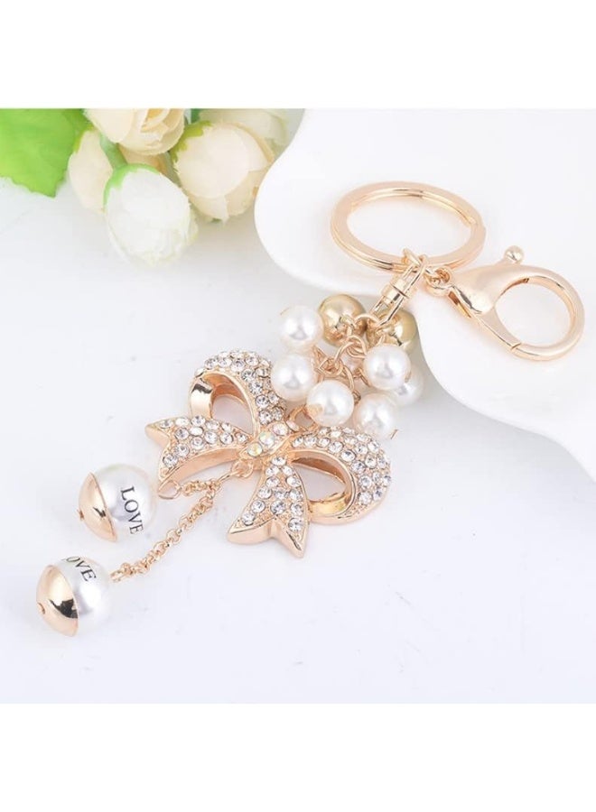 أزونى 2 قطعة سلسلة مفاتيح مزينة بالأحجار الكريمة، حلية دبابيس من سبيكة على شكل رباط مع لؤلؤة، هدية للنساء والفتيات، حلية فريدة لحقائب اليد - Image 5