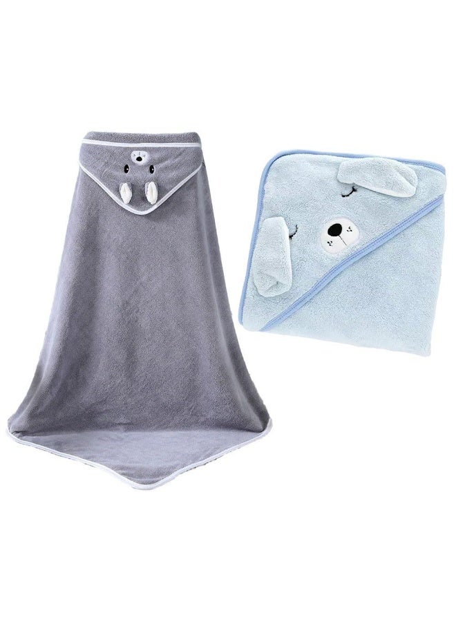 Bukela Baby Bath Towel with Closed Eyes – Blue Dog + Gray Elephant, 2 Designs, Soft Cotton Hooded Towel - Image 1