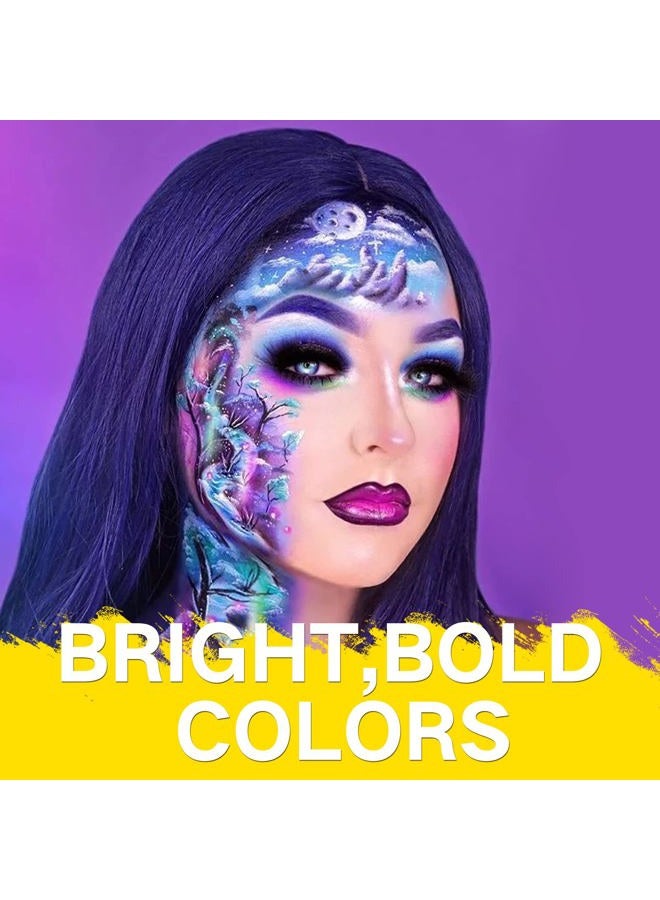 MEICOLY طلاء وجه نيون، طلاء جسم يتلألأ في الظلام، طلاء وجه مائي مفعّل بالفلوريسنت للبالغين والأطفال، طلاء وجه أبيض بلون واحد لعيد الهالوين، 1.05 أونصة، أبيض/أزرق UV - Image 5