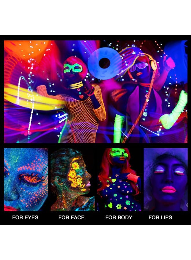 MEICOLY طلاء وجه نيون، طلاء جسم يتلألأ في الظلام، طلاء وجه مائي مفعّل بالفلوريسنت للبالغين والأطفال، طلاء وجه أبيض بلون واحد لعيد الهالوين، 1.05 أونصة، أبيض/أزرق UV - Image 4