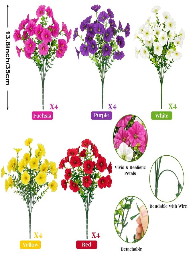 Besteek 20 Bundles Artificial Flowers for Outdoors, Fake Flower UV Resistant Silk Morning Glory Petunias Eucalyptus Faux Plants for Outside Planter Vase Garden Yard Porch Window Home Decor, Multicolor - Image 2