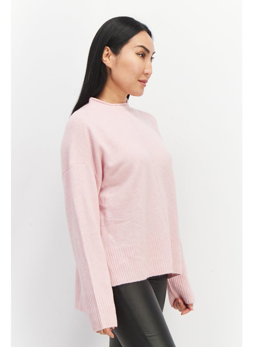 ESPRIT Women High Neck Textured Sweater, Pink  - Image 3