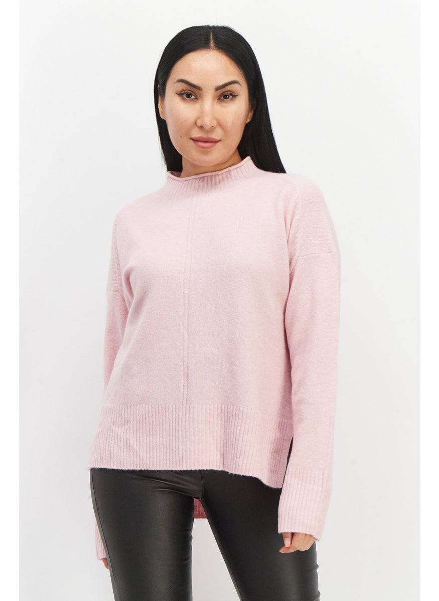 ESPRIT Women High Neck Textured Sweater, Pink  - Image 1