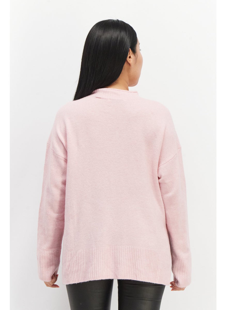ESPRIT Women High Neck Textured Sweater, Pink  - Image 2