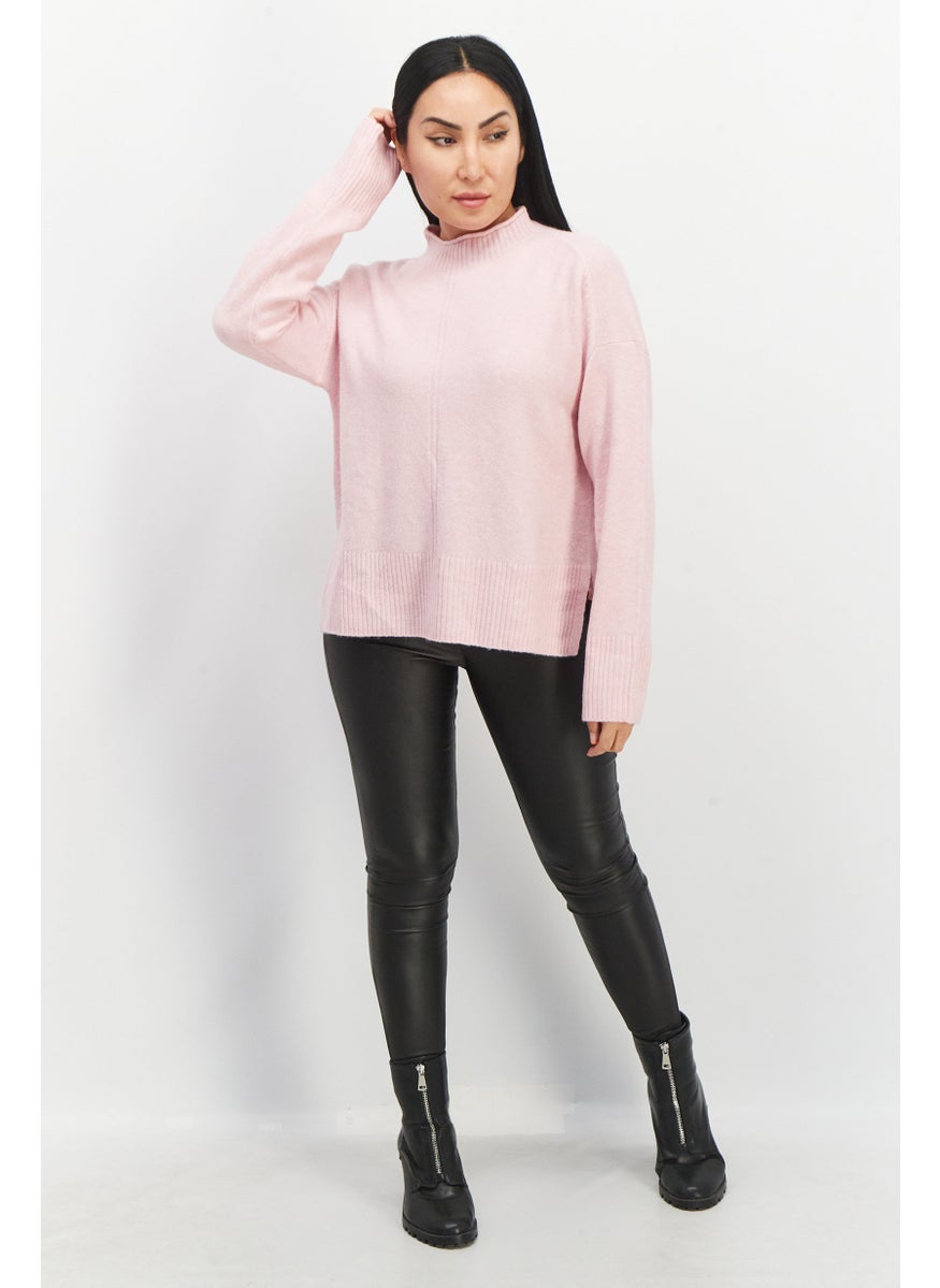 ESPRIT Women High Neck Textured Sweater, Pink  - Image 4