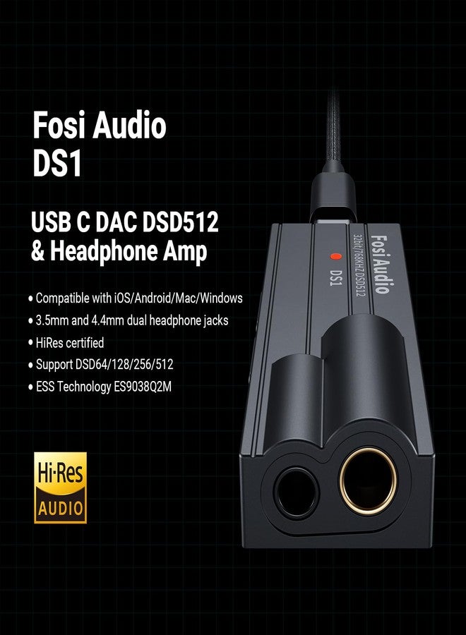 Fosi Audio مضخم صوت سماعات Fosi Audio DS1 USB C DAC DSD512 ES9038Q2M HiFi محول صوتي صغير يدعم 32bit/768kHz مع مخرجات سماعات مزدوجة 4.4MM و 3.5MM متوافقة مع الهواتف الذكية/الكمبيوتر المحمول/الكمبيوتر الشخصي/مشغلات الموسيقى - Image 2