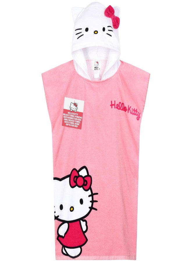 Hello Kitty Beach Towel with Hood for Girls Cinnamoroll Kuromi Kids Poncho Bath Towels Kawaii Beach Accessories Travel Essentials Girls Gifts (Pink Poncho Hello Kitty, 10-14 Years) - Image 1