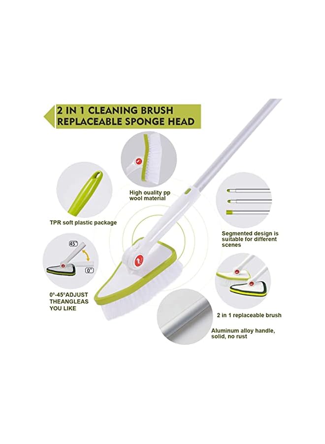 promass Cleaning Brush with Long Handle, 2 in 1 Stiff Bristle Scrub Brush and Scrub Sponge, Shower Scrubber Kit with 120cm Long Extendable Handle for Bathroom, Bathtub, Wall and Ceramic Tile - Image 2