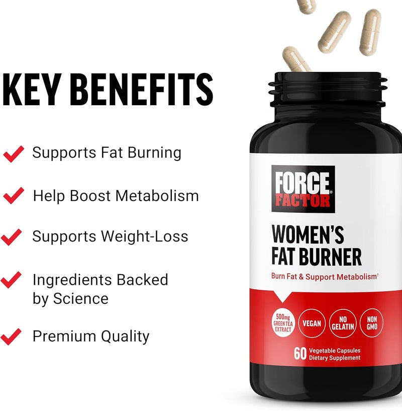 FORCE FACTOR Womens Fat Burner Metabolism Booster and WeightLoss Supplement Support Green Tea Fat Burner WeightLoss Pills to Help with Energy Diet and Exercise Vegan NonGMO 60 Capsules - Image 2