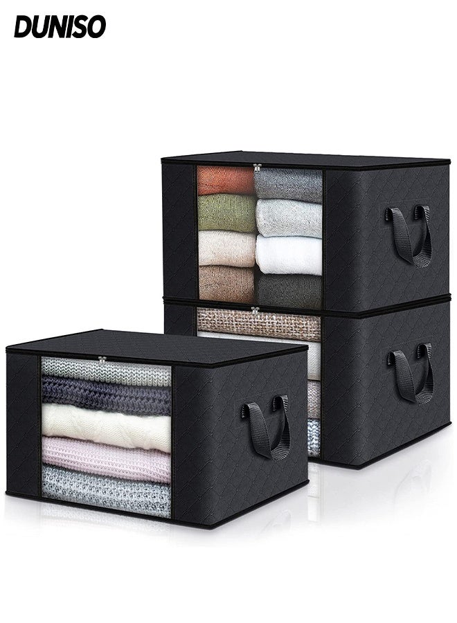 DUNISO 3 Pcs Large Storage Bags，Clothes Organizer，Heavy-Duty Foldable Organizers with Handles and Zippers，Breathable and Moisture-proof，for Storing Duvet Covers, Blankets, Clothing, and Household Items,60*40*35cm - Image 1