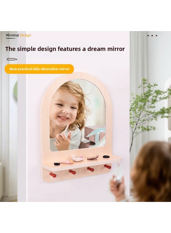 Children's Nordic-style Simulation Three-dimensional Hanging Wooden Makeup Mirror Dressing Table Makeup Accessories Ornaments Play Home Toys-Specifications:GB-Vertical Makeup Mirror  - Image 1