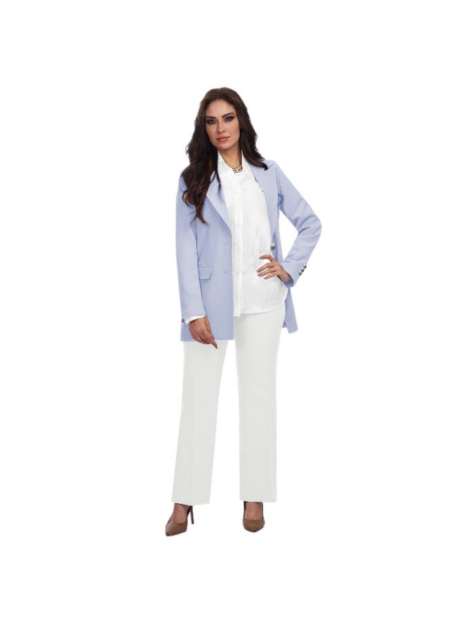 Smoky Egypt Elegant Lady Solid Blazer-BabyBlue - Image 2