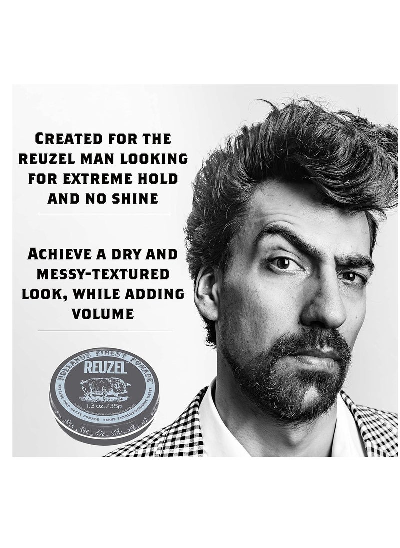 Reuzel - REUZEL Extreme Hold Matte Pomade, Strongest All Day Hold, Water Soluble Styling, No Shine & Flake Free, Easy To Wash Out, For and Hairstyles, 1.3 oz - Image 1
