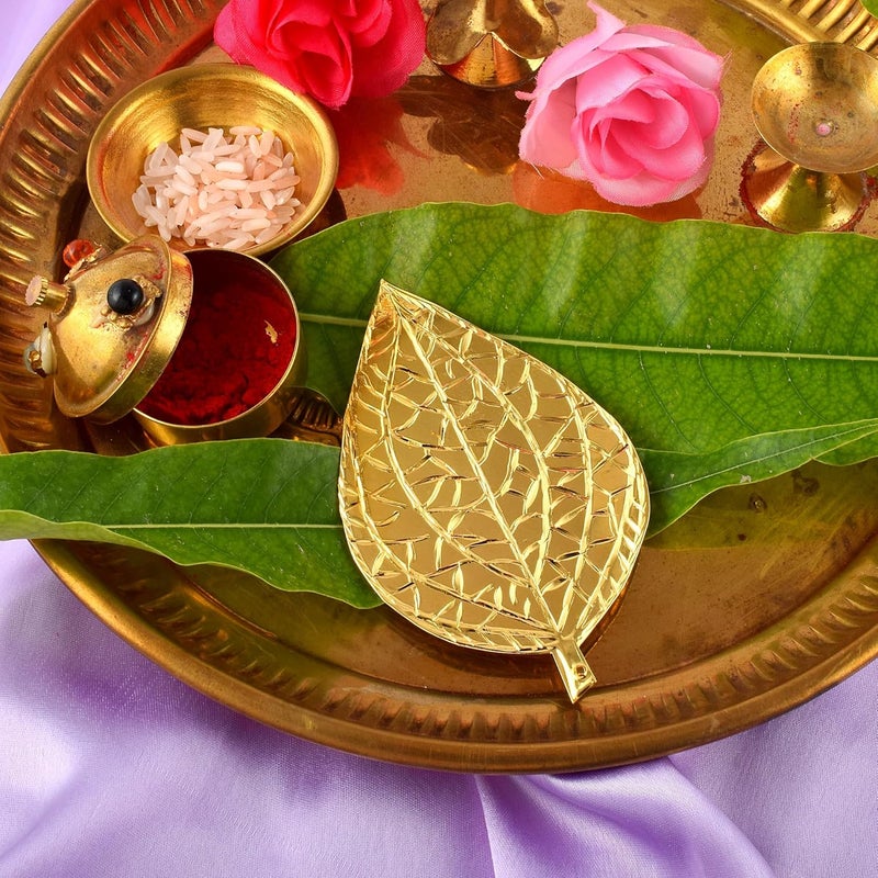 Memoir Brass Gold Plated Hindu Puja Item Pan patta Home Decor Diwali Pooja Article (HDSC5250) - Image 4