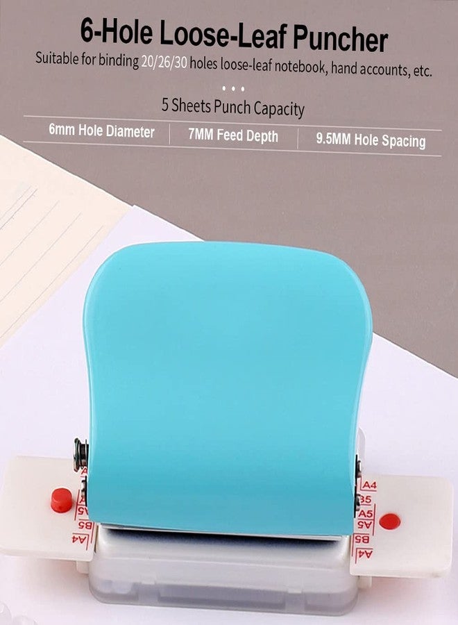 Sunydog 6 Hole Paper Punch, Handheld 6 Hole Punch Puncher, 5 Sheet Capacity Round Hole Paper Puncher for A4 A5 B5 Notebook Scrapbook Diary Planner, Pocket Size, 6mm Diameter Holes, Blue - Image 3