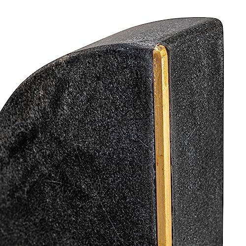 Creative Co-Op Boho Arched Semicircle Marble Bookends with Brass Detail, Set of 2, Black - Image 3