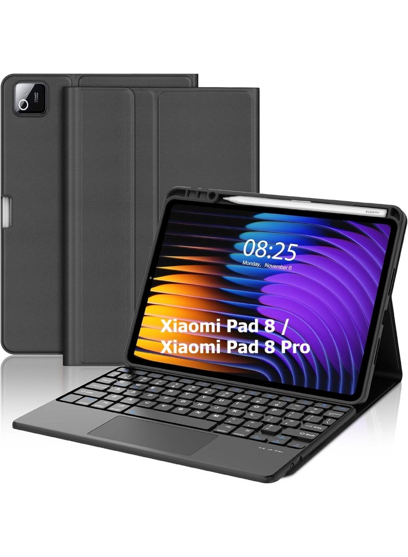 Keyboard case Compatible for Xiaomi Mi Pad 8 / Pad 8 Pro Ultra-thin PU leather Cover Detachable Bluetooth Keyboard with Arabic and English letter Touchpad and Pen Holder Compatible for Xiaomi Pad 8 - Image 1