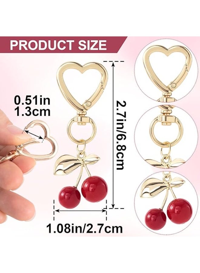 مفتاح كرز لطيف، إكسسوارات جمالية حمراء للحقيبة، إكسسوارات مفتاح كawaii على شكل قلب، ديكور لحقيبة اليد، هدايا للنساء والفتيات (كرز أحمر على شكل قلب) - Image 2