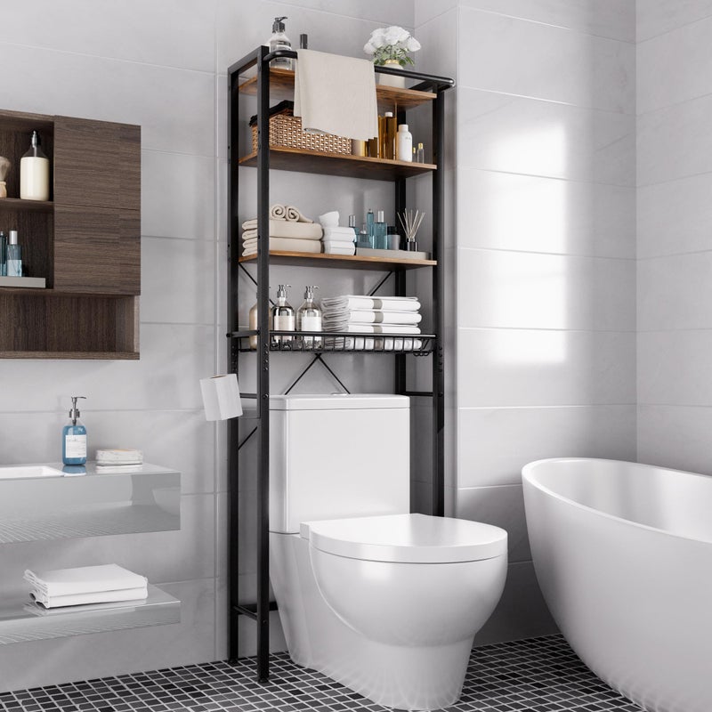 GRUSIGN Over-The-Toilet Storage Shelf, 4-Tier Bathroom Organizer Shelf, Freestanding Space Saver Shelves Over Toilet with Adjustable Shelf for Bathroom, Brown - Image 1