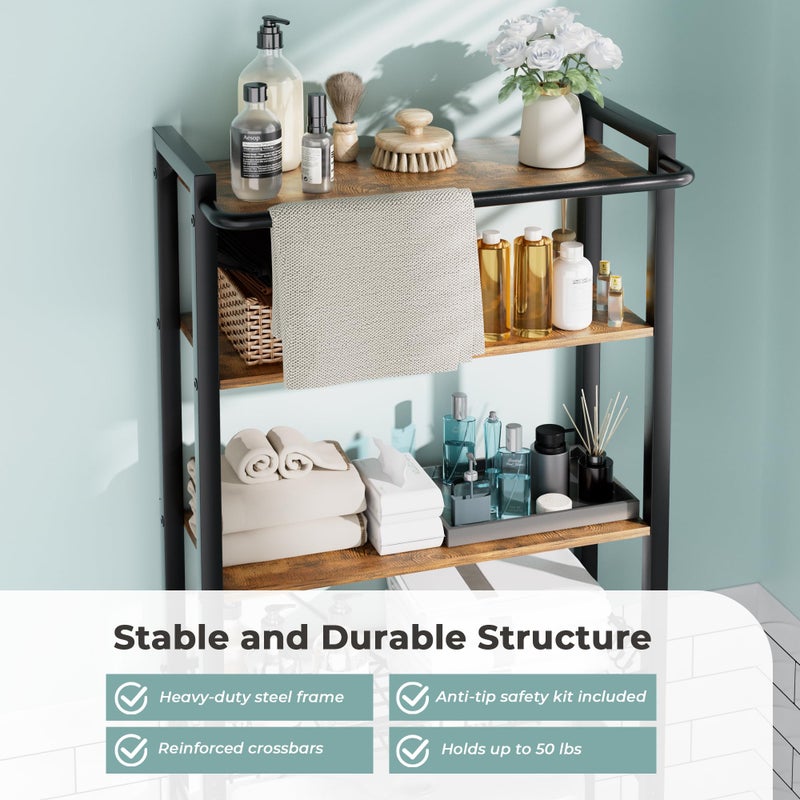 GRUSIGN Over-The-Toilet Storage Shelf, 4-Tier Bathroom Organizer Shelf, Freestanding Space Saver Shelves Over Toilet with Adjustable Shelf for Bathroom, Brown - Image 5