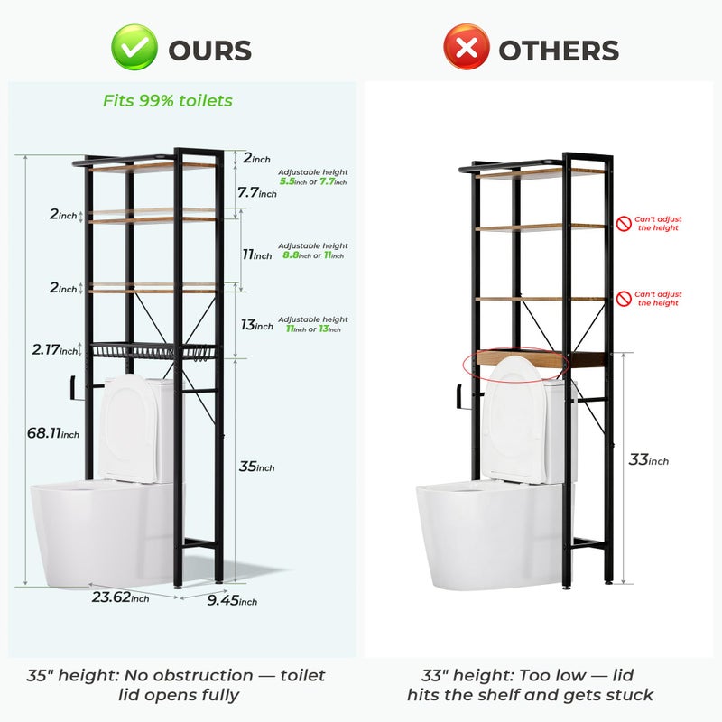 GRUSIGN Over-The-Toilet Storage Shelf, 4-Tier Bathroom Organizer Shelf, Freestanding Space Saver Shelves Over Toilet with Adjustable Shelf for Bathroom, Brown - Image 2