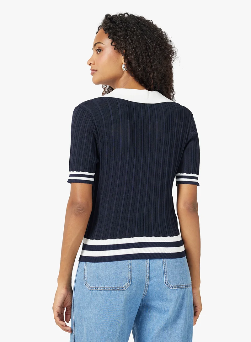جينجر Polo Neck Sweater with Contrast Trim