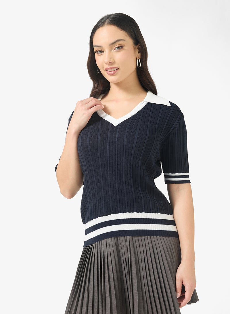 Ginger Polo Neck Sweater with Contrast Trim - Image 1