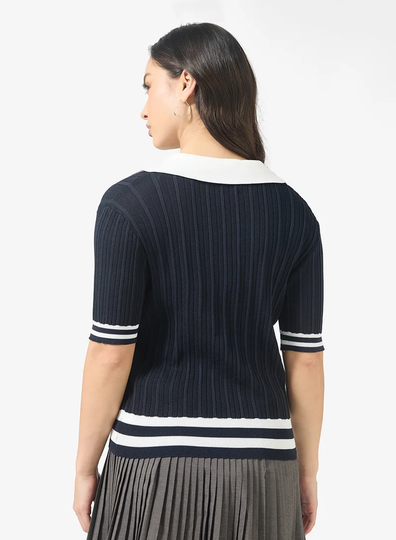 Ginger Polo Neck Sweater with Contrast Trim