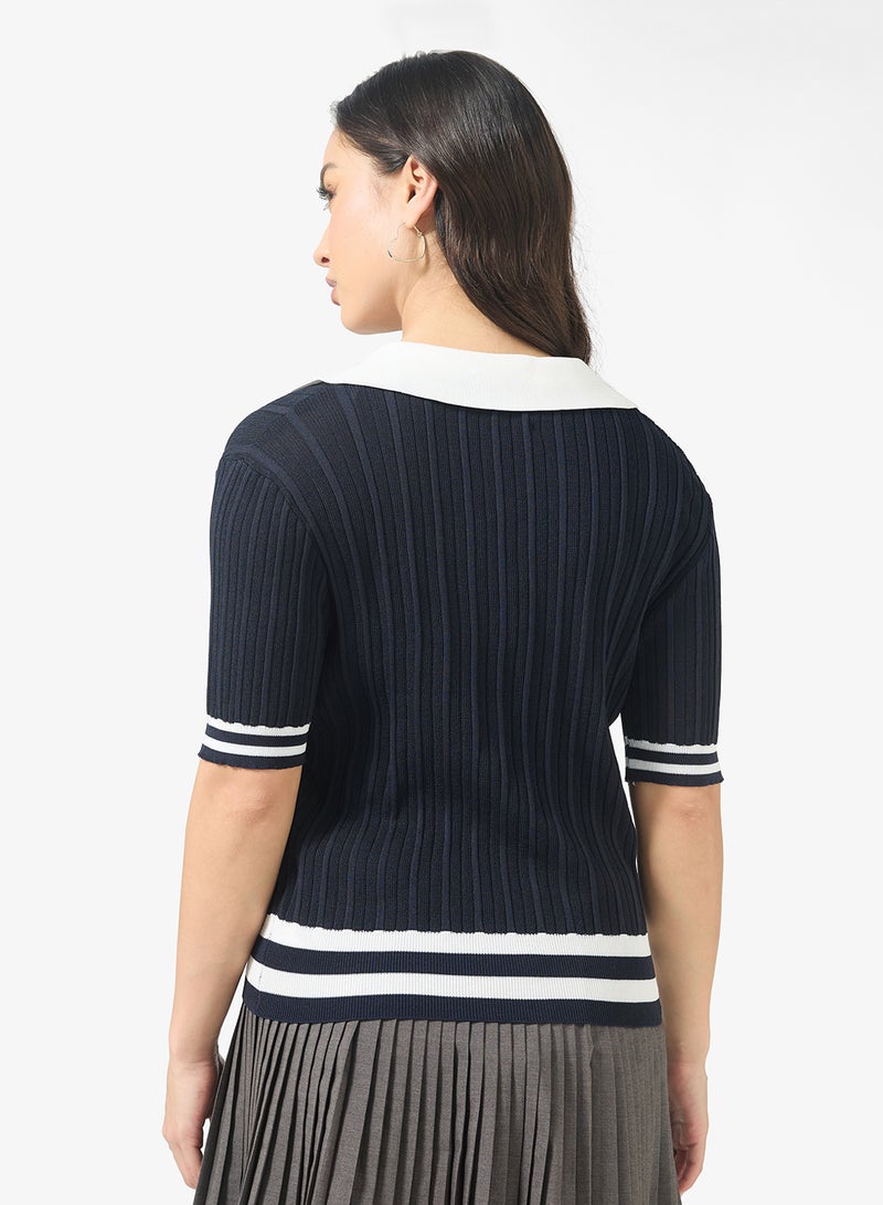 Ginger Polo Neck Sweater with Contrast Trim - Image 2