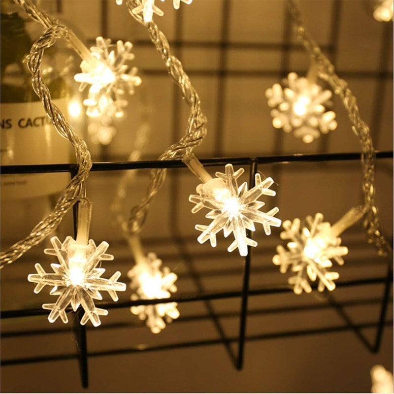 VELOCIOUS Velocious 16 LED Light Snow Flake Warm White String Fairy Light Globe String Lights Plug in for Bedroom Decor Indoor Outdoor Fairy Light for Home Wall Garden Decorations  - Image 1