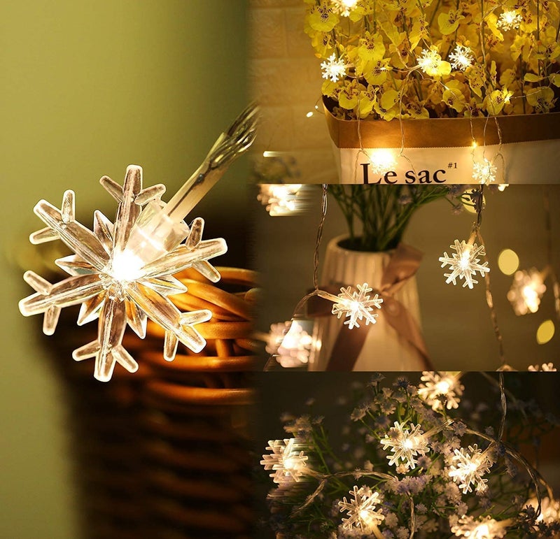 VELOCIOUS Velocious 16 LED Light Snow Flake Warm White String Fairy Light Globe String Lights Plug in for Bedroom Decor Indoor Outdoor Fairy Light for Home Wall Garden Decorations  - Image 3
