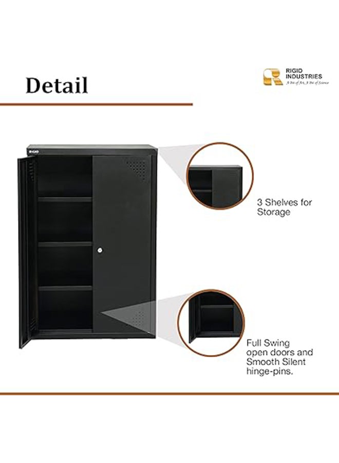 RIGID Steel Shoe Rack with Doors 3 Shelves Storage Cabinet with Ventilation Holes Pre- Assembled, Round Cam Lock with 2 Keys Shoe Storage Unit - Home, Office, Living Room(90H * 60W * 40D)(Black) - Image 3