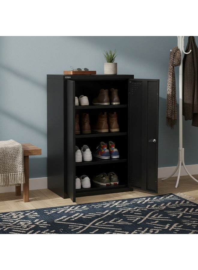 RIGID Steel Shoe Rack with Doors | 3 Shelves Storage Cabinet with Ventilation Holes | Pre- Assembled, Round Cam Lock with 2 Keys | Shoe Storage Unit - Home, Office, Living Room - Image 2