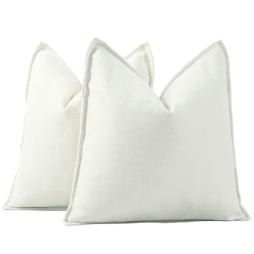 MADIZZ Textured Chenille Euro Sham Pillow Covers Pack of 2 Natural Soft Decorative Accent Pillowcases Boho Neutral Couch Throw Pillow for Bed Home Decor for Sofa Livingroom 26x26 inch White - Image 1