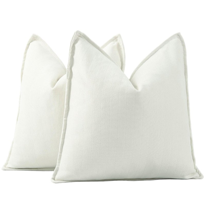 MADIZZ Textured Chenille Euro Sham Pillow Covers Pack of 2 Natural Soft Decorative Accent Pillowcases Boho Neutral Couch Throw Pillow for Bed Home Decor for Sofa Livingroom 26x26 inch White - Image 2