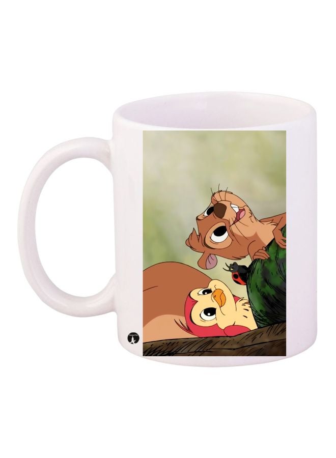 RYN Cartoon Characters Printed Coffee Mug White/Brown/Green 11ounce