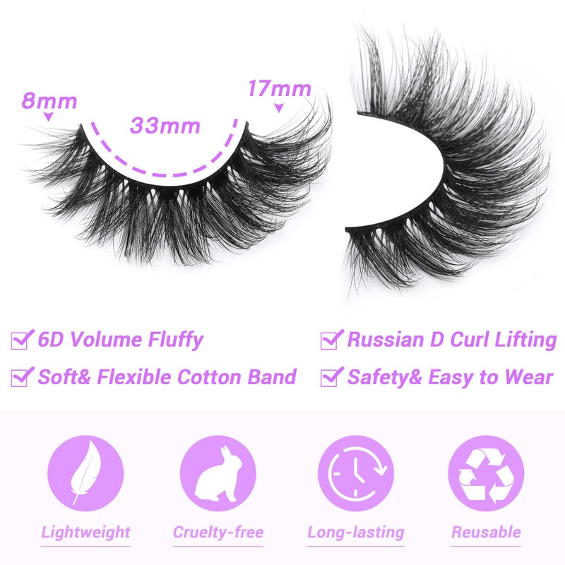 JIMIRE Mink Lashes Fluffy Cat Eye False Eyelashes Volume Wispy Fox Eye Full 17MM Thick Fake Lashes Look Like Eyelash Extensions PestaÃ±as7 Pairs Pack - Image 2