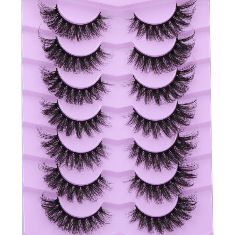 JIMIRE Mink Lashes Fluffy Cat Eye False Eyelashes Volume Wispy Fox Eye Full 17MM Thick Fake Lashes Look Like Eyelash Extensions PestaÃ±as7 Pairs Pack - Image 1