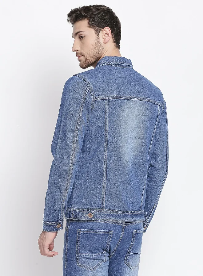 HIGH STAR Men Blue Solid Denim Jacket