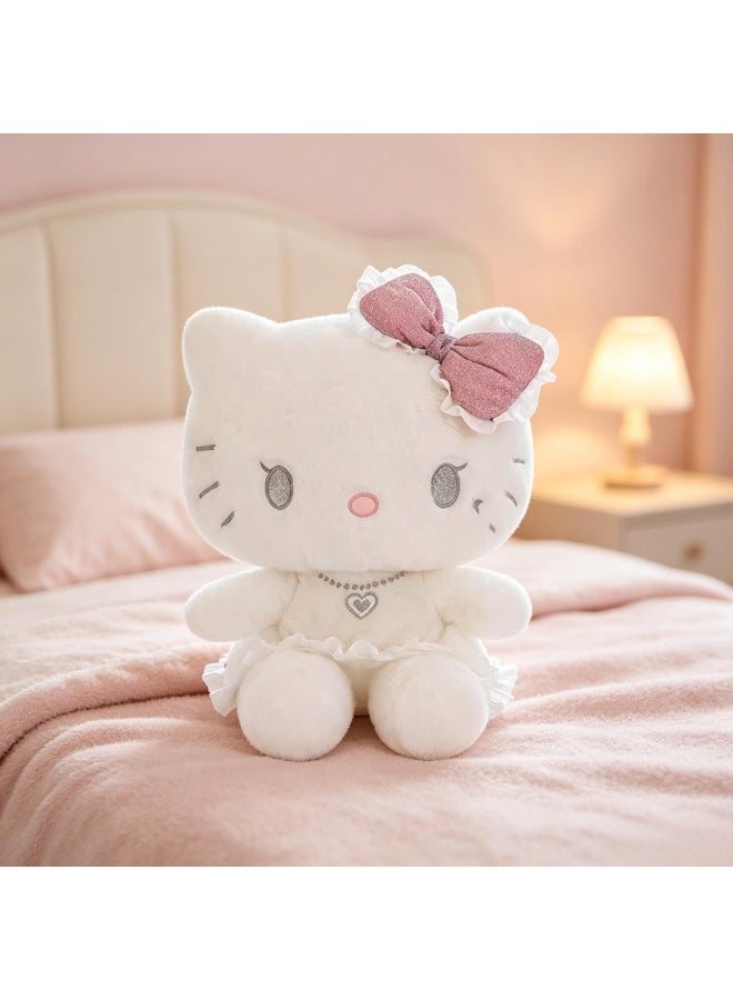 Hello Kitty White Plush Stuffed Animal Doll with Pink Bow - Image 1