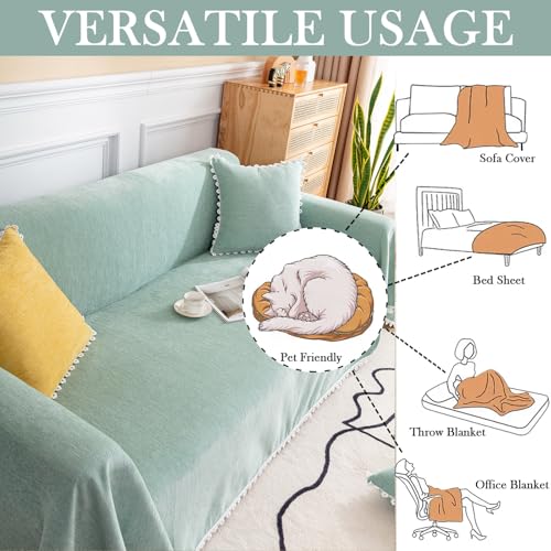 HANDONTIME Cute Sofa Covers Light Green Couch Covers for 3 Cushion Couch Sofa with White Daisy Lace Green Sofa Slipcovers Chenille Couch Cover for Dogs Sectional Sofa L Shape Futon Cover, 71" X118" - Image 4