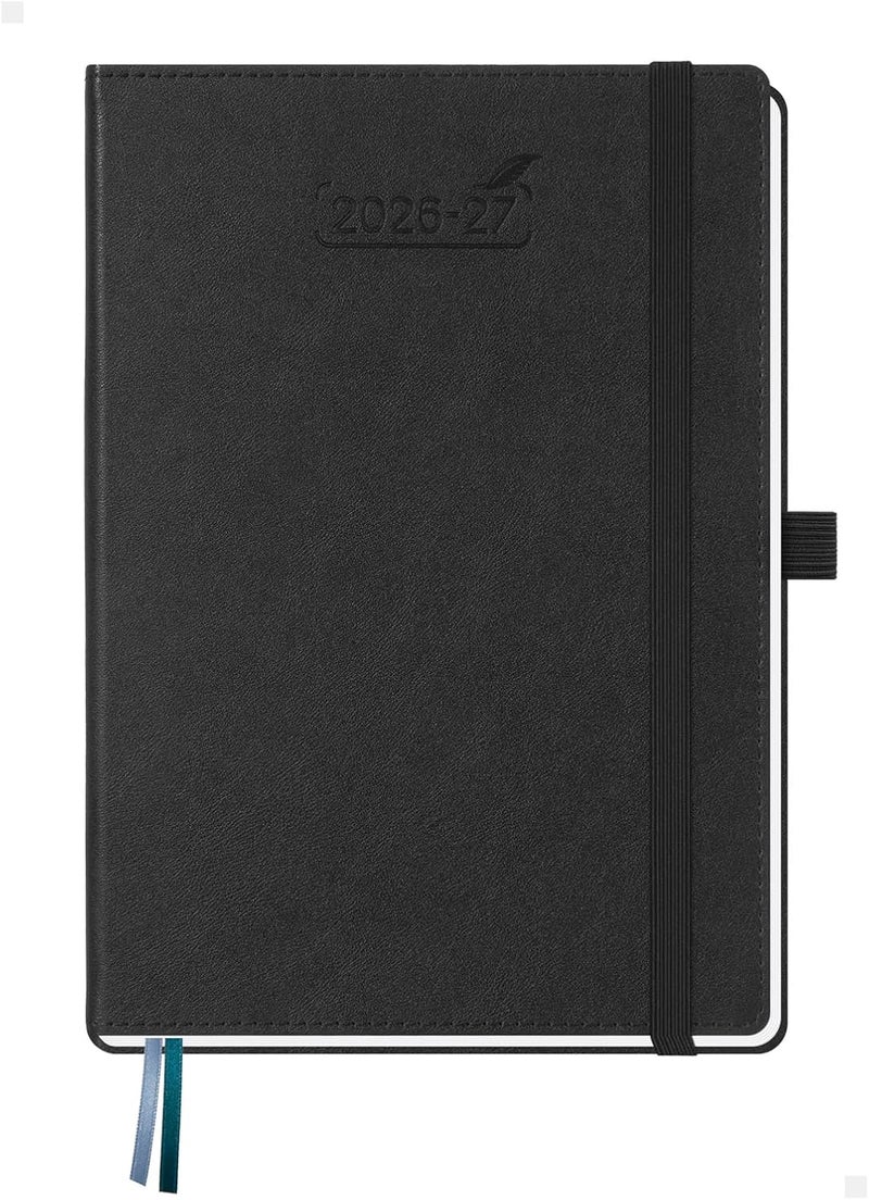 BEZEND A5 Diary 2026-2027 Week to View Academic Year 18 Month Runs Jul'26 - Dec'27, Vertical Weekly Planner with Time Slots & Monthly Tabs, PU Leather Hardback, Black - Image 1