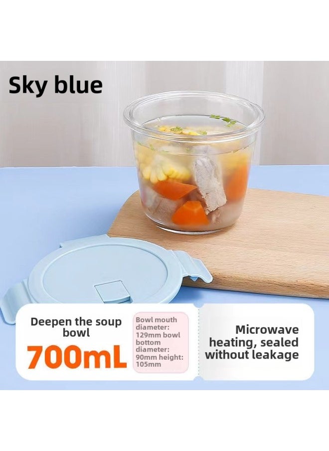 Generic - Lunch Box Household Heat-resistant Glass Lunch Box With Lunch Box Office Workers Can Enter The Microwave Oven Heating Thick Square Fresh-keeping Box-Specifications:Soup Bowl -700ml-heat-resistant Glass (blue Air Hole Cover)-Color:Non-Divider Glass Bowl - Image 1