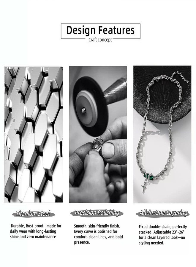FFZDENA Healing Emerald Green Crystal Necklace With Cross Pendant – Chain For Man, Waterproof Gothic Titanium Steel Jewelry, Locket For Men Stylish, Spiritual Energy Gem For Women & Men, Idea Gift - Image 3