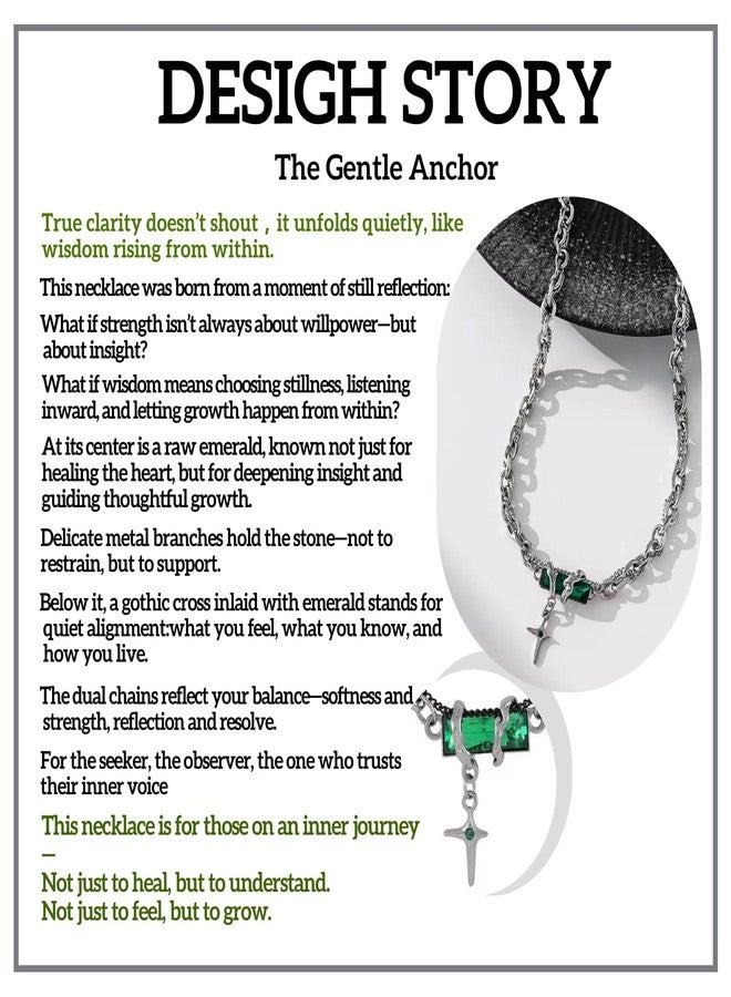 FFZDENA Healing Emerald Green Crystal Necklace With Cross Pendant – Chain For Man, Waterproof Gothic Titanium Steel Jewelry, Locket For Men Stylish, Spiritual Energy Gem For Women & Men, Idea Gift - Image 2