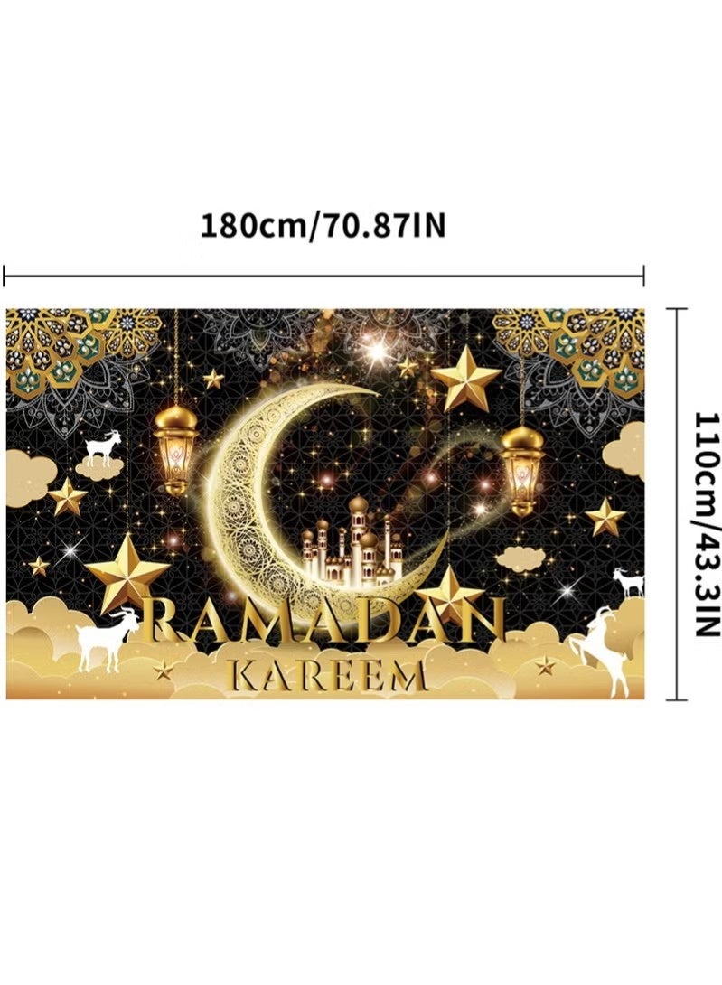 إيليلي رمضان مبارك، عيد مبارك، زينة حفلات، خلفية حفلات رمضان، لافتة زينة حفلات رمضان، رمضان مبارك كريم، زينة منزلية (110*180 سم) - Image 2