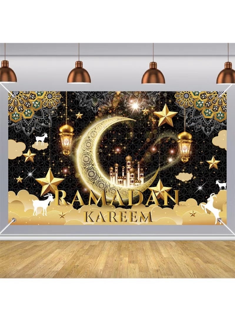 إيليلي رمضان مبارك، عيد مبارك، زينة حفلات، خلفية حفلات رمضان، لافتة زينة حفلات رمضان، رمضان مبارك كريم، زينة منزلية (110*180 سم) - Image 1
